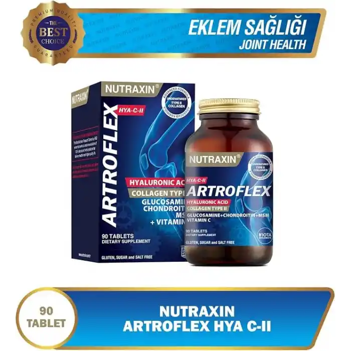 Nutraxin Artroflex HYA-C-II Hyaluronik Asit Glukozamin Kondrotin içeren Takviye Edici Gıda (1 x 90 Tablet)