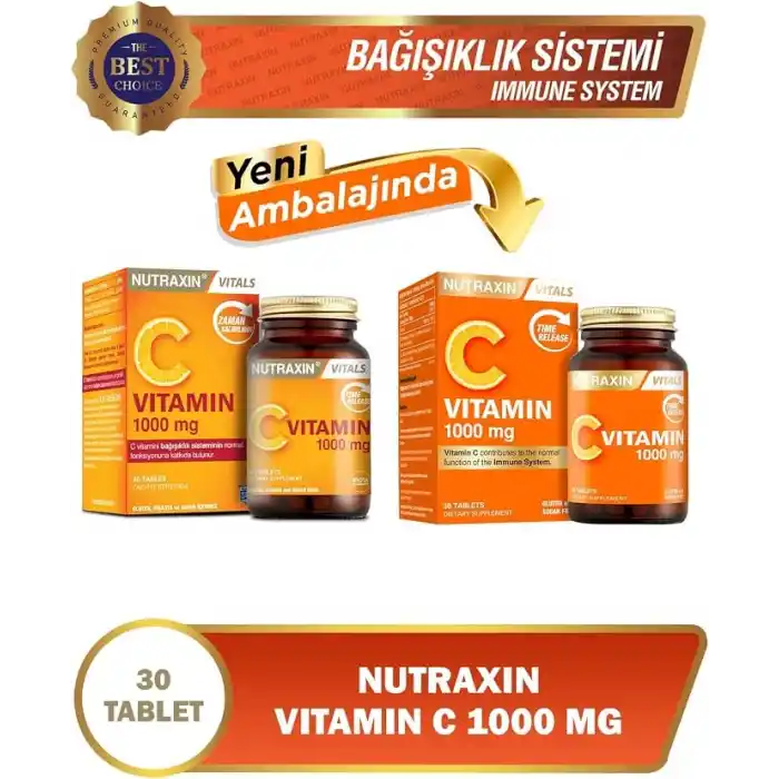 Nutraxin Vitals Vitamin C 1000 mcg 30 Tablet Takviye Edici Gıda