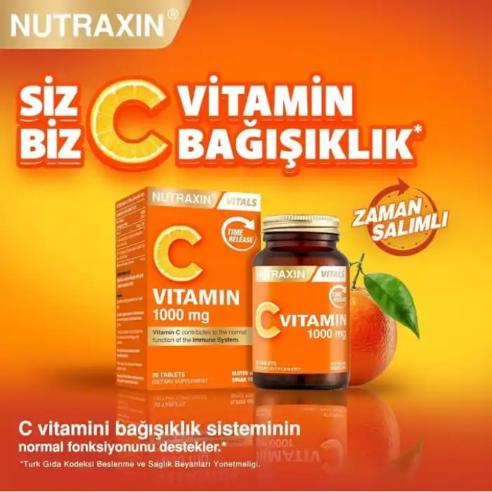 Nutraxin Vitals Vitamin C 1000 mcg 30 Tablet Takviye Edici Gıda