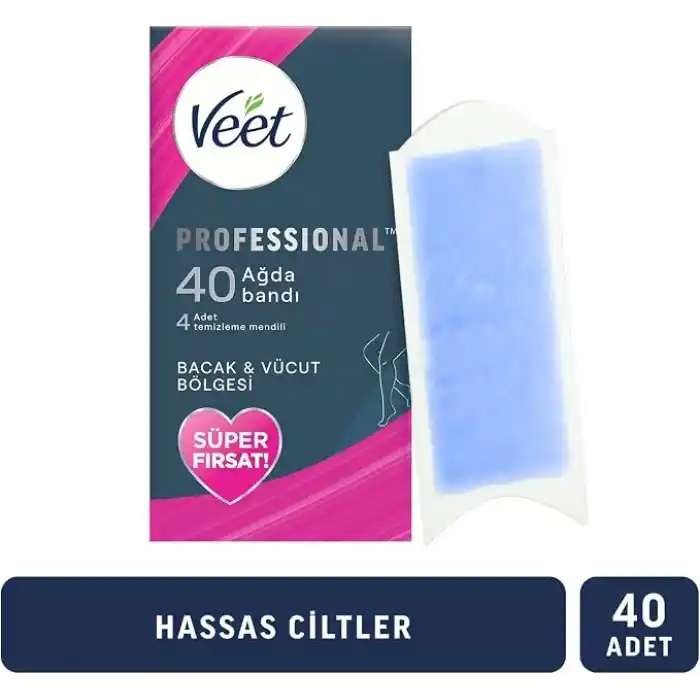 Veet Professional Hassas Ciltler İçin Ağda Bandı, Bacak Ve Vücut Bölgesi, 40lı Süper Fırsat Paketi, Ağda Bandı