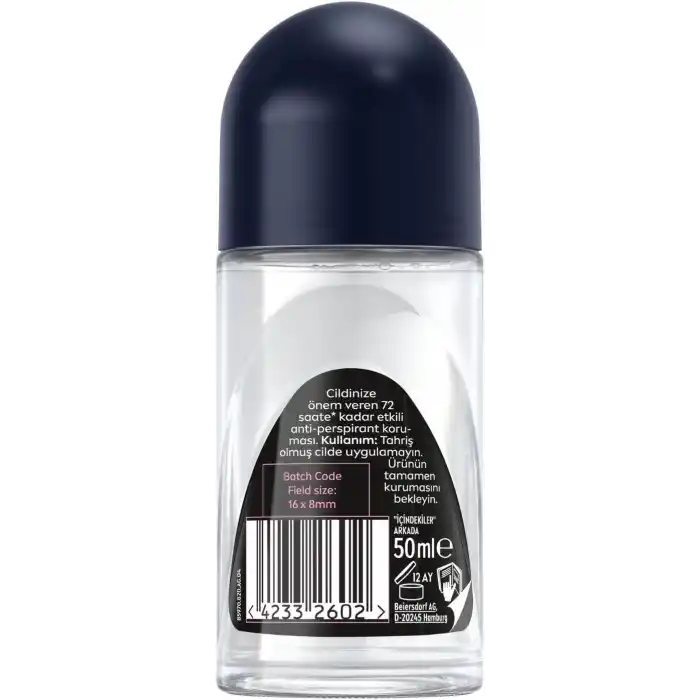 NIVEA MEN Erkek Roll On Deodorant Black&White Invisible Fresh 50 ml,72 Saat Anti-perspirant Terleme ve Ter Kokusuna Karşı Koruma,Giysilerde Leke Karşıtı,Erkeksi Koku,Etil Alkol İçermez