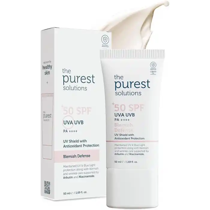 The Purest Solutions Lekeli Ciltler İçin Antioksidan Destekli Güneş Kremi, 50+ SPF UVA/UVB Blemish Defense, Antioxidant Protection