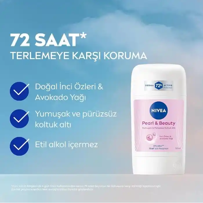 NIVEA Kadın Stick Deodorant Pearl & Beauty 50ml, 72 Saat Anti-perspirant, Yumuşak ve Pürüzsüz Koltuk Altı