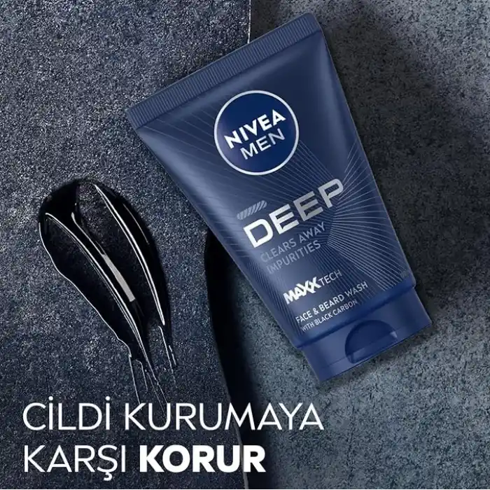 NIVEA MEN Erkek Yüz ve Sakal Temizleme Jeli Deep Dimension 100 ml,Nemlendirici,Yağ Arındırıcı,Aktif Karbon,Gün Boyu Ferahlık