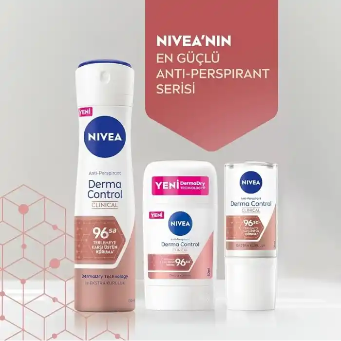 NIVEA Derma Control Clinical Kadın Roll-on deodorant 50 ml,96 saat üstün koruma,Anti-perspirant