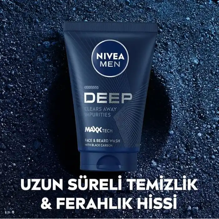 NIVEA MEN Erkek Yüz ve Sakal Temizleme Jeli Deep Dimension 100 ml,Nemlendirici,Yağ Arındırıcı,Aktif Karbon,Gün Boyu Ferahlık