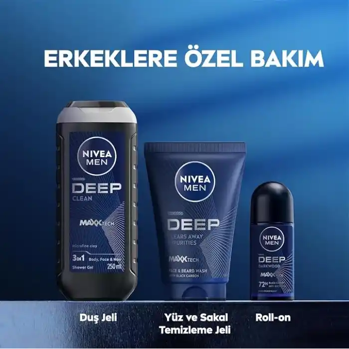 NIVEA MEN Erkek Yüz ve Sakal Temizleme Jeli Deep Dimension 100 ml,Nemlendirici,Yağ Arındırıcı,Aktif Karbon,Gün Boyu Ferahlık