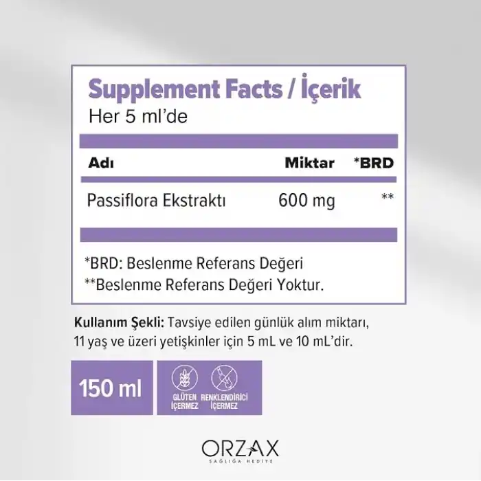 Orzax Ocean Passiflora 600 mg Takviye Edici Gıda Şurubu 150 mL