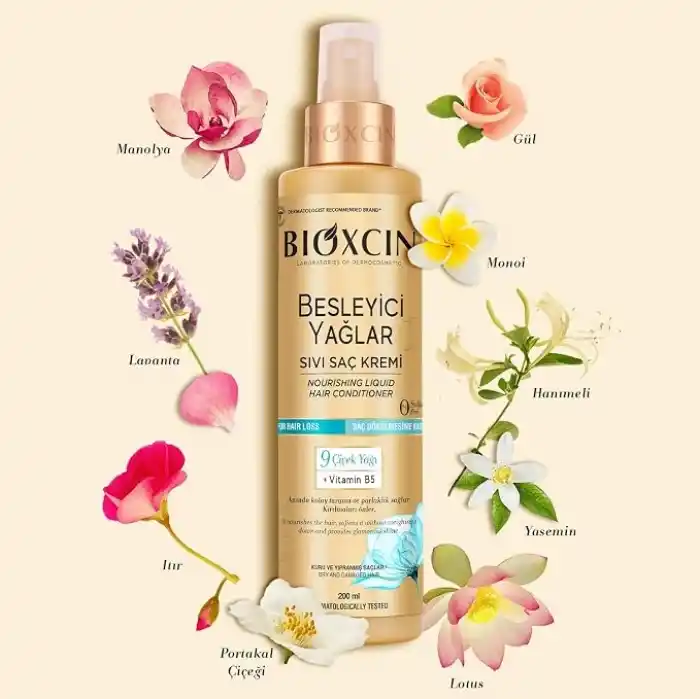 Bioxcin Besleyici Yağlar Sıvı Saç Kremi 200 ml – 9 Çiçek Yağı, Vitamin B5 ve BioComplex B11 ile Kuru ve Yıpranmış Saçlar İçin Yoğun Bakım