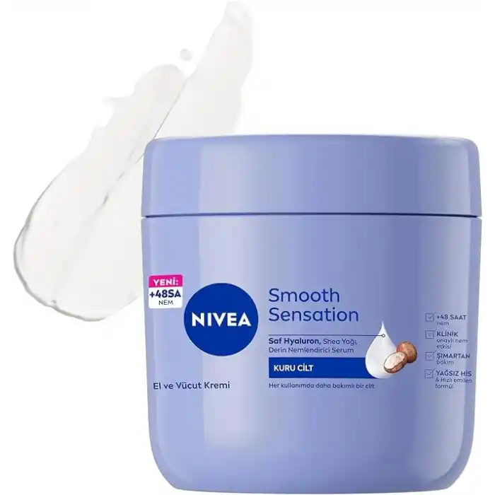 NIVEA Nemlendirici El ve Vücut Bakım Kremi Pürüzsüzleştirici 400 ml, Kuru Ciltler,48 Saat Yoğun Nemlendirme,Shea Yağı