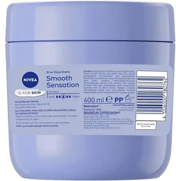 NIVEA Nemlendirici El ve Vücut Bakım Kremi Pürüzsüzleştirici 400 ml, Kuru Ciltler,48 Saat Yoğun Nemlendirme,Shea Yağı