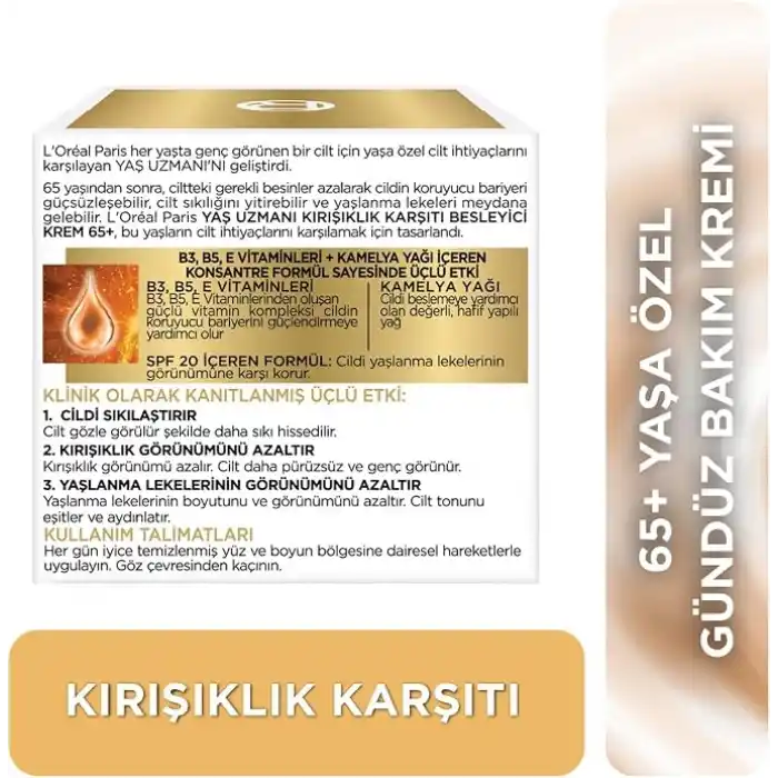 LOREAL PARIS Yaş Uzmanı 65+ Kırışıklık Karşıtı Besleyici Krem
