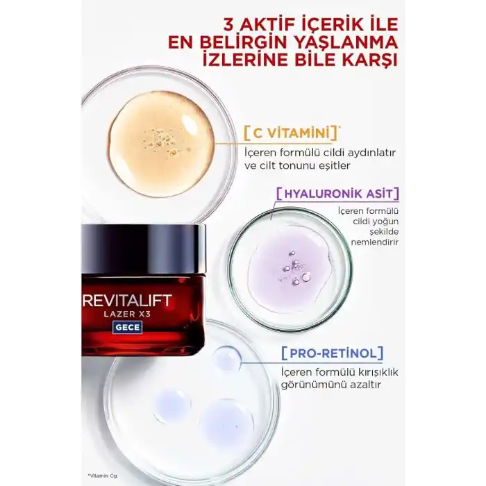 LOreal Paris Revitalift Lazer Yoğun Yaşlanma Karşıtı Gece Bakım Kremi (50 ml)