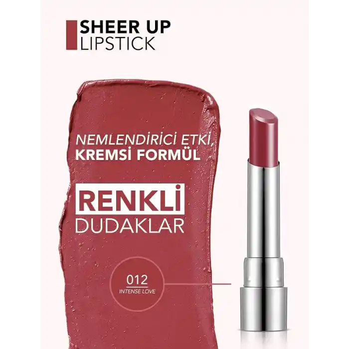 Flormar Sheer Up Besleyici ve Nemlendirici Etkili Doğal Renk Veren Kremsi Dokulu Parlak Ruj No. 012 - Intense Love