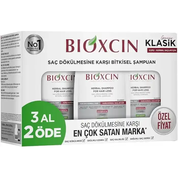 Bioxcin Klasik Bitkisel Kuru ve Normal Saçlar için 3x300 ml Saç Dökülmesine Karşı Şampuan