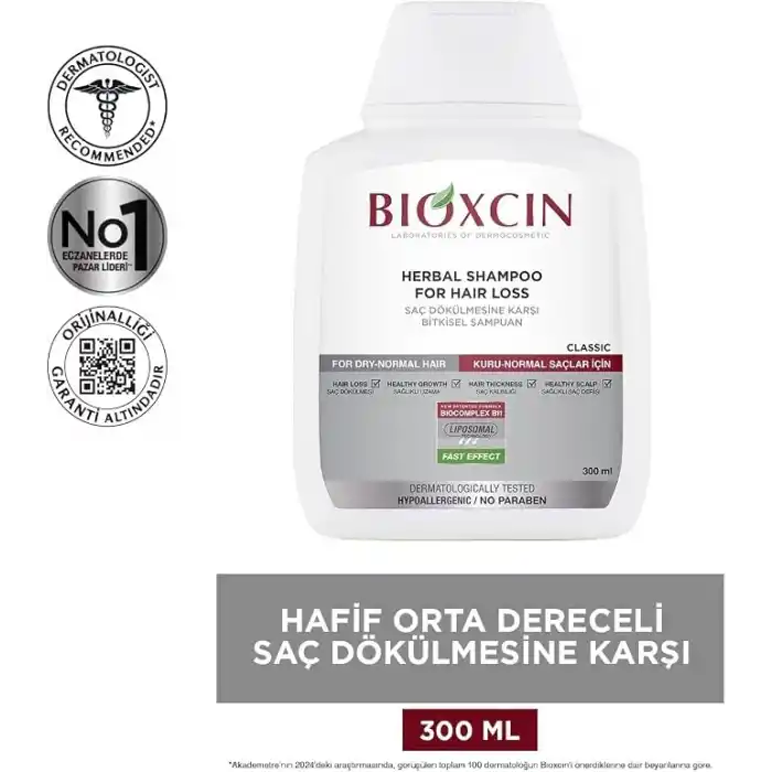 Bioxcin Klasik Bitkisel Kuru ve Normal Saçlar için 3x300 ml Saç Dökülmesine Karşı Şampuan