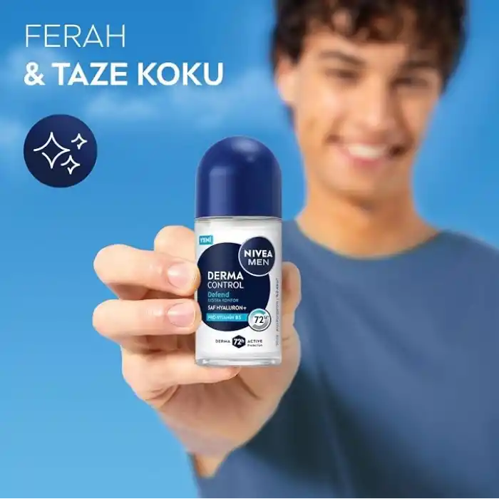 NIVEA MEN Erkek Roll on Deodorant Derma Control Defend 50 ml, 72 Saat Anti Perspirant Koruma, Tahrişe Karşı Koruma,Hyaluronik Asit, Pro Vitamin B5,Alkolsüz Formül