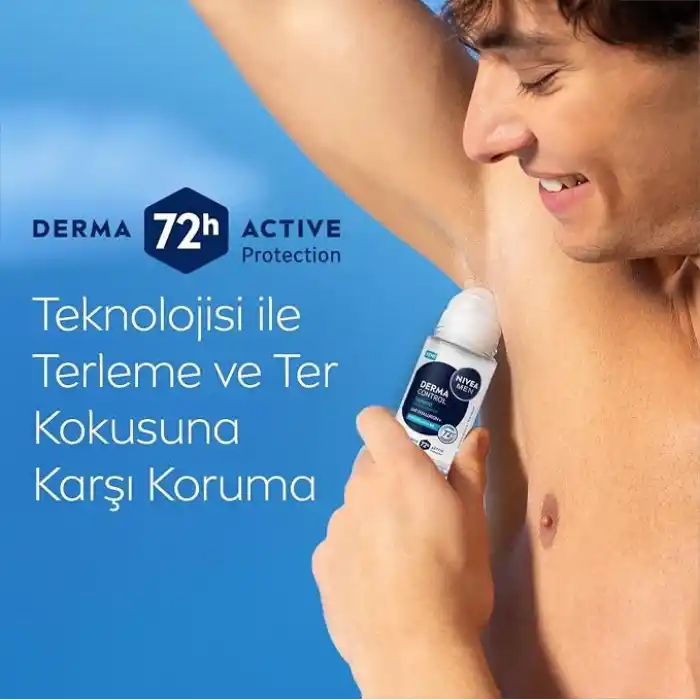 NIVEA MEN Erkek Roll on Deodorant Derma Control Defend 50 ml, 72 Saat Anti Perspirant Koruma, Tahrişe Karşı Koruma,Hyaluronik Asit, Pro Vitamin B5,Alkolsüz Formül