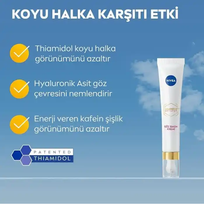 NIVEA Luminous630 Koyu Halka Karşıtı Göz Bakım Kremi 15 ml, Nemlendirici,Kafein,Thiamidol,Hyaluronik Asit