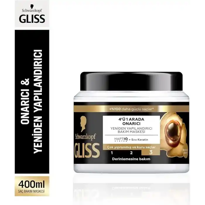Gliss Ultimate Repair Saç Bakım Maskesi 400ml, Çok Yıpranmış ve Kuru Saçlar