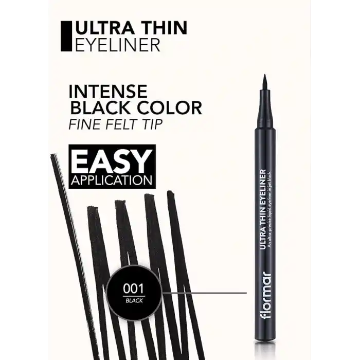 Flormar Ultra Ince Uçlu Eyeliner (SİYAH) - Ultra Thin Eyeliner - 001 Black - 8690604478491
