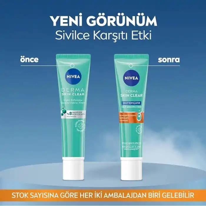 NIVEA Derma Skin Clear Night Exfoliator Gece Arındırıcı Krem 40ml,%8 Glikolik Asit (AHA) ve Salisilik Asit (BHA) ile Sivilce Karşıtı Etki,Eşit Cilt Tonu