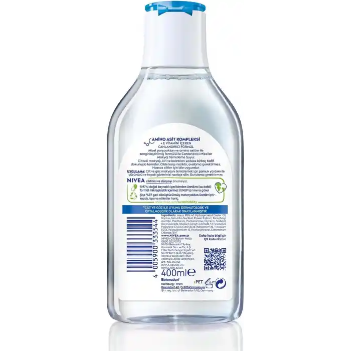 NIVEA 5in1 Canlandırıcı Micellar Makyaj Temizleme Suyu Normal Ciltler, 400 ml, Yüz Temizleyici