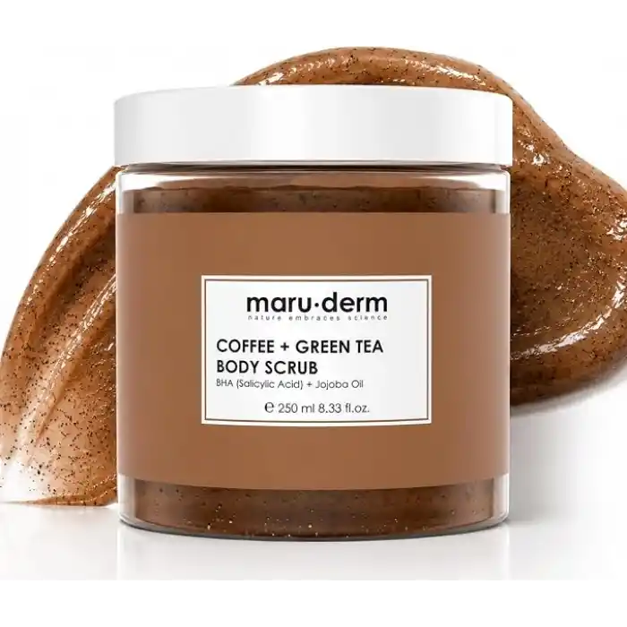 Maruderm Kahve ve Yeşil Çay Özlü Vücut Peelingi – BHA & Jojoba Yağı ile Arındırıcı, Söğüt Kabuğu Özütlü Peeling, 250 ML
