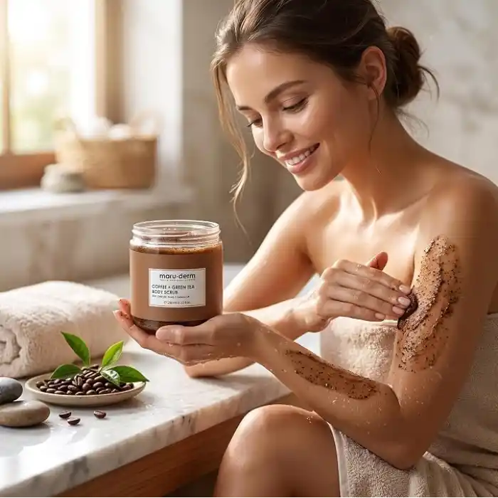 Maruderm Kahve ve Yeşil Çay Özlü Vücut Peelingi – BHA & Jojoba Yağı ile Arındırıcı, Söğüt Kabuğu Özütlü Peeling, 250 ML
