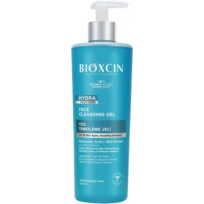 Bioxcin Hydra Yüz Temizleme Jeli – Hyalüronik Asitli, İpek Proteinli, Aloe Vera ve Pantenol İçerikli, Hassas Ciltler İçin, 500 ml