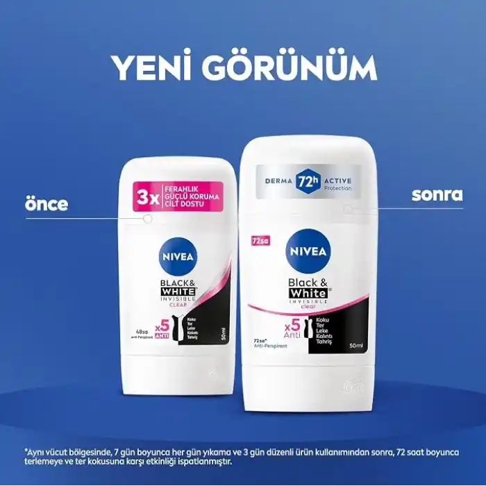 NIVEA Kadın Stick Deodorant Black&White Invisible Clear 72 Saat Anti-Perspirant Koruma, 50 ml