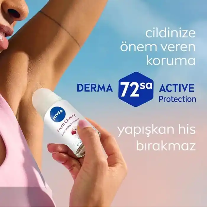 NIVEA Kadın Roll On Deodorant Fresh Cherry, 72 Saat Anti-perspirant Koruma, 50ml