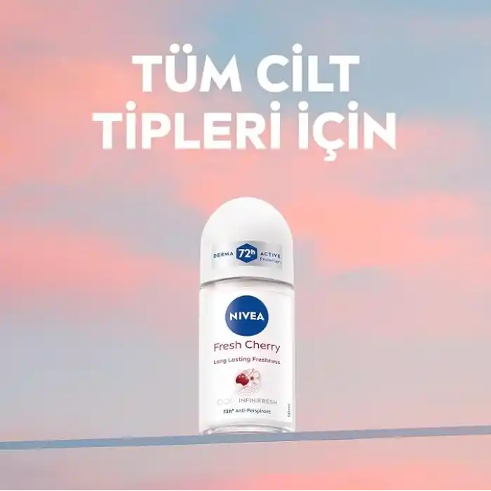 NIVEA Kadın Roll On Deodorant Fresh Cherry, 72 Saat Anti-perspirant Koruma, 50ml