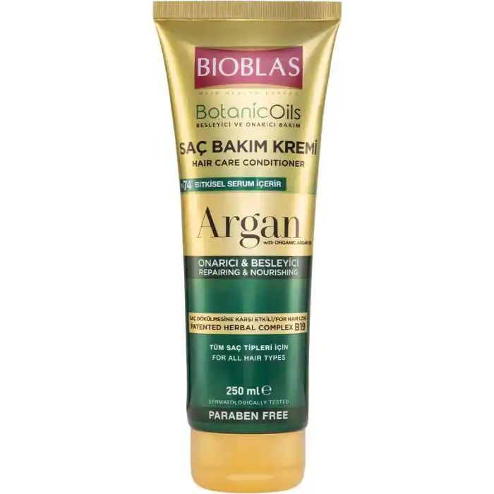 Bioblas Saç Dökülmesine Karşı Bakım Kremi – Argan Yağlı, Bitkisel Kompleks B19,%74 Bitkisel Serum, Onarıcı & Parlaklık Veren Saç Kremi, 250 ml