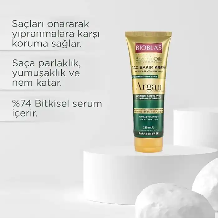 Bioblas Saç Dökülmesine Karşı Bakım Kremi – Argan Yağlı, Bitkisel Kompleks B19,%74 Bitkisel Serum, Onarıcı & Parlaklık Veren Saç Kremi, 250 ml