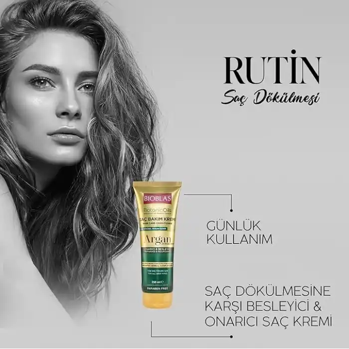 Bioblas Saç Dökülmesine Karşı Bakım Kremi – Argan Yağlı, Bitkisel Kompleks B19,%74 Bitkisel Serum, Onarıcı & Parlaklık Veren Saç Kremi, 250 ml