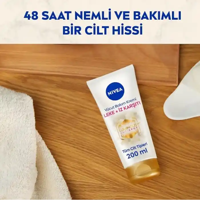 NIVEA Luminous630 Leke ve İz Karşıtı Vücut Bakım Kremi 200ml, Çatlak ve Güneş Lekesi İyileştirici, 48 Saat Nemlendirici