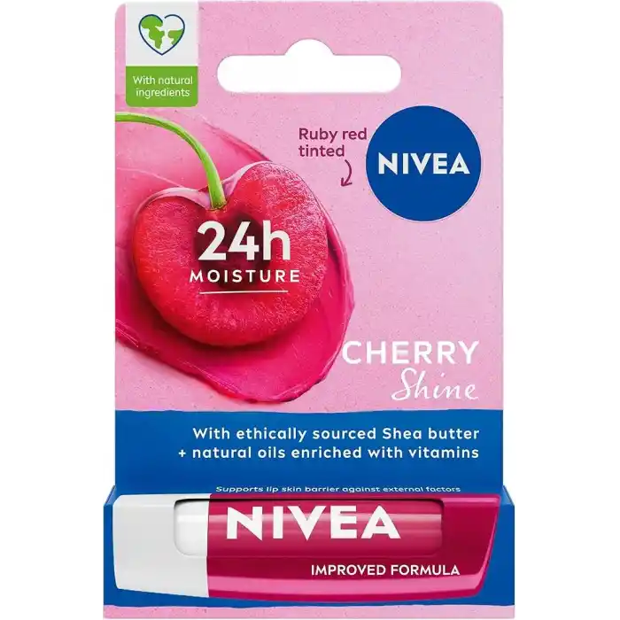 NIVEA Kiraz Dudak Bakım Kremi, 24 Saat Nem, Dudak Bakımı, Kiraz Kokusu, Hafif Kırmızı Işıltı (4,8gr)
