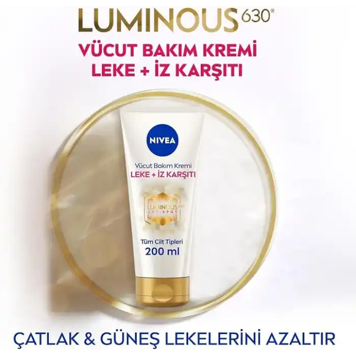 NIVEA Luminous630 Leke ve İz Karşıtı Vücut Bakım Kremi 200ml, Çatlak ve Güneş Lekesi İyileştirici, 48 Saat Nemlendirici