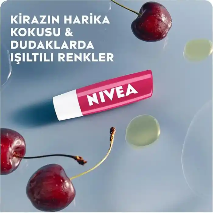 NIVEA Kiraz Dudak Bakım Kremi, 24 Saat Nem, Dudak Bakımı, Kiraz Kokusu, Hafif Kırmızı Işıltı (4,8gr)