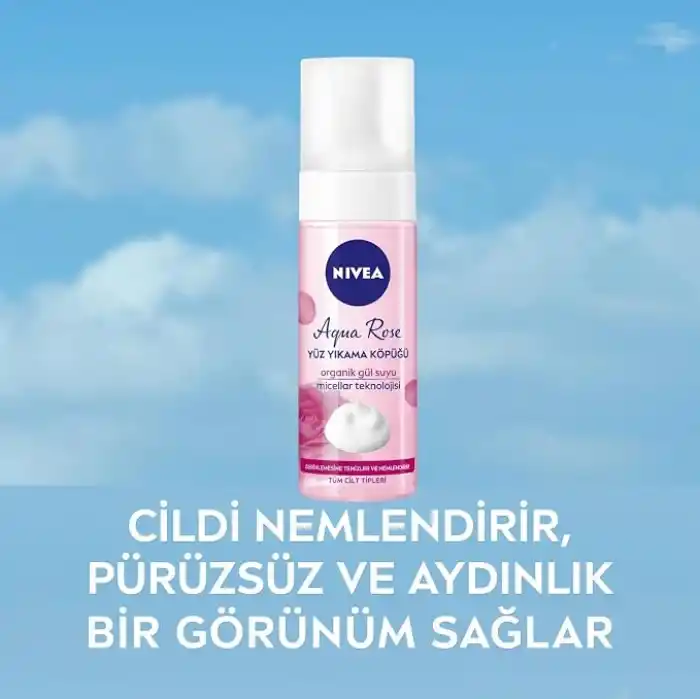 NIVEA Aqua Rose Organik Gül Suyu İçeren Yüz Yıkama Köpüğü 150ml, Nemlendirici, Yüz Temizleyici, Micellar
