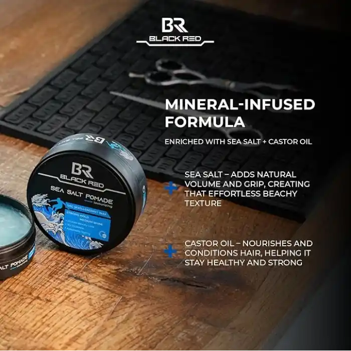 BLACK & RED Wax Saç Şekillendirici Wax Sea Salt Pomade Deniz Tuzlu Güçlü Tutuş - 120 ml