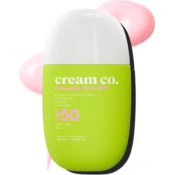 Cream Co. SPF50 Pink Güneş Koruyucu Krem, Ton Eşitleyici Leke Karşıtı, Aydınlatıcı, 40 ML, Güneş Serumu