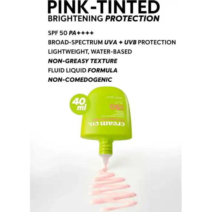 Cream Co. SPF50 Pink Güneş Koruyucu Krem, Ton Eşitleyici Leke Karşıtı, Aydınlatıcı, 40 ML, Güneş Serumu