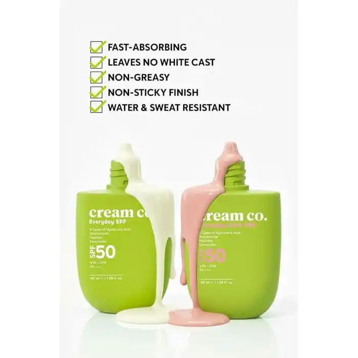 Cream Co. SPF50 Pink Güneş Koruyucu Krem, Ton Eşitleyici Leke Karşıtı, Aydınlatıcı, 40 ML, Güneş Serumu