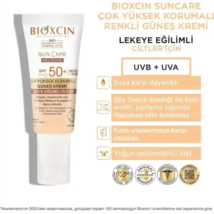 Bioxcin Sun Care Lekeye Eğilimli Ciltler İçin Çok Yüksek Korumalı Renkli Güneş Kremi 50 SPF - Leke Tinted 50 Ml