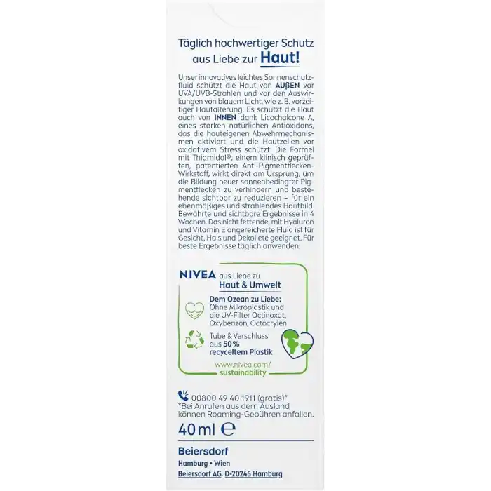 NIVEA Sun Luminous630 Leke Karşıtı Güneş Koruyucu Yüz Kremi 40 ml, SPF50, Hyalüronik Asit, E Vitamini, UVA/UVB