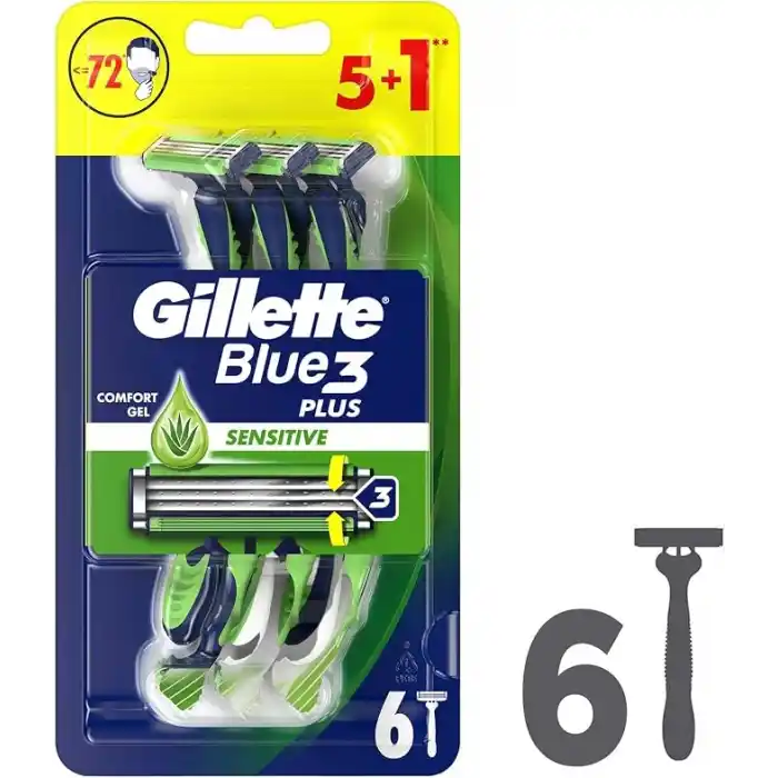 Gillette Blue3 Plus Sensitive Erkek Kullan At Tıraş Bıçağı 6 Adet