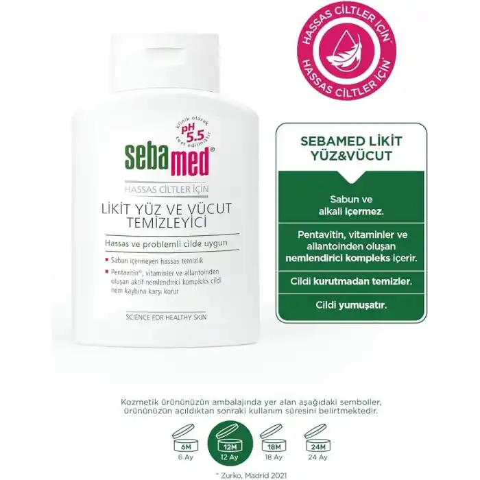 Sebamed Hassas Ciltler İçin Pentavitin Nemlendirici Etkili Yüz ve Vücut Temizleme Jeli 200 ml