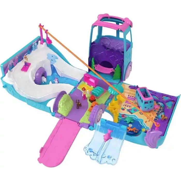 POLLY POCKET™ KARAVAN MACERASI™ Polly Pocket Karavan Macerası oyun seti, mikro bebekler, dönüştürülebilir karavan, evcil hayvanlar ve oyuncak araba JCC22